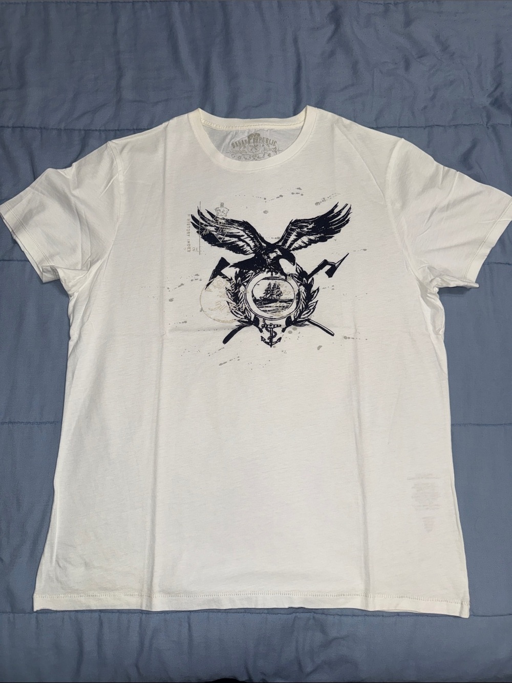 Men's White Graphic Crewneck T-Shirt with Eagle Emblem